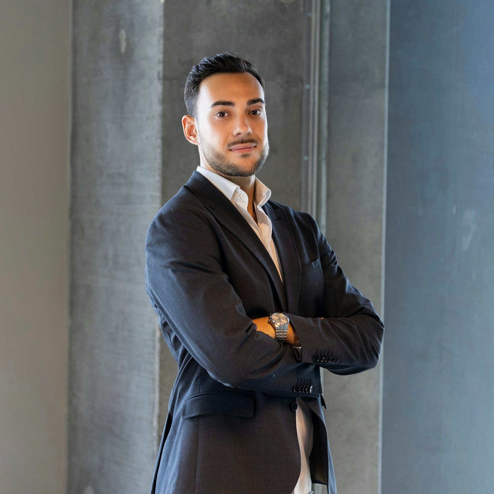 A professional business executive in a high-end corporate office holding an ISO certification plaque. The lighting is sophisticated and bright, with a soft blur on the modern architectural background. The scene conveys a sense of prestige, achievement, and corporate authority in a light-mode aesthetic.